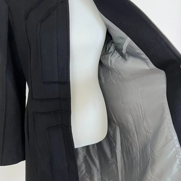 Juliana Collezione Wool Blend Trench Geometric Seams Mod Art Deco Contemporary - Picture 5 of 7